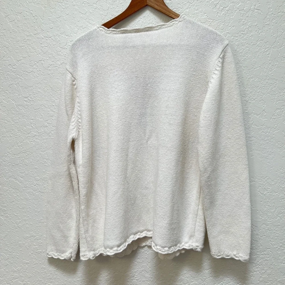Blair Women XL Cream Cable Knit Floral Embroidered Pearl Sweater VTG Cottagecore
